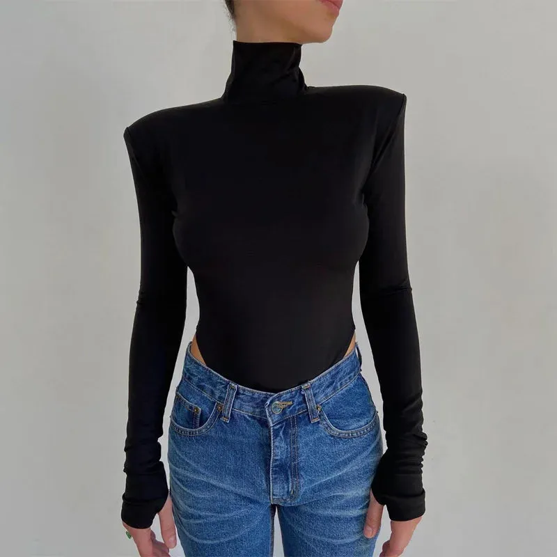 Girlary New Sexy Backless Bodysuits Cotton Women Turtleneck Long Sleeve Rompers Female Black Casual Body Tops Streetwear