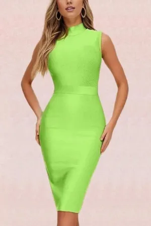 Grace Bandage Midi Dress - Neon Green