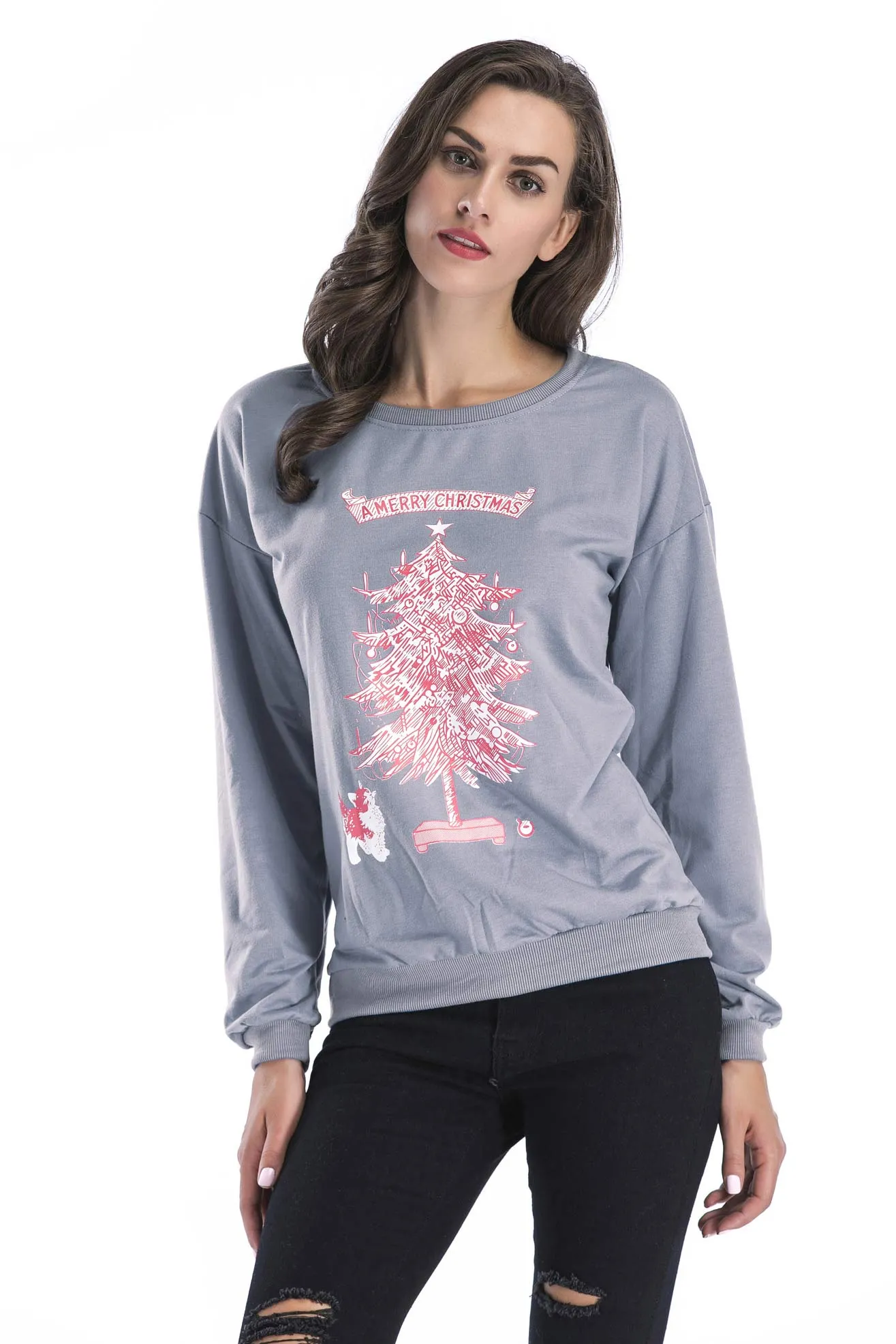 Gray Graphic Print Pullover Sweatshirt