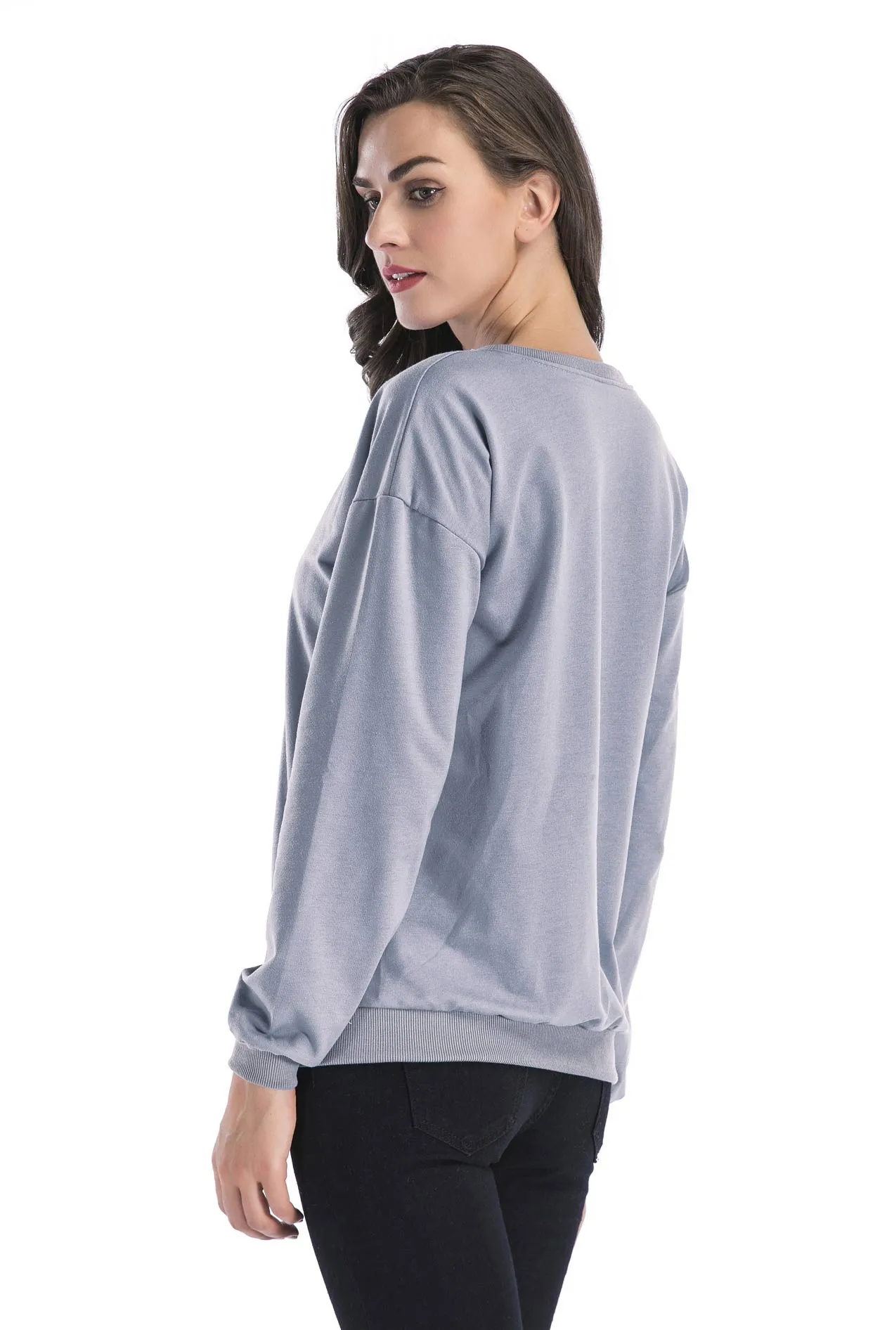 Gray Graphic Print Pullover Sweatshirt