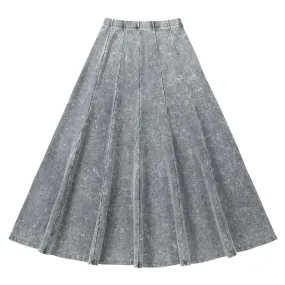 Grey Stretch Denim Paneled Maxi Skirt