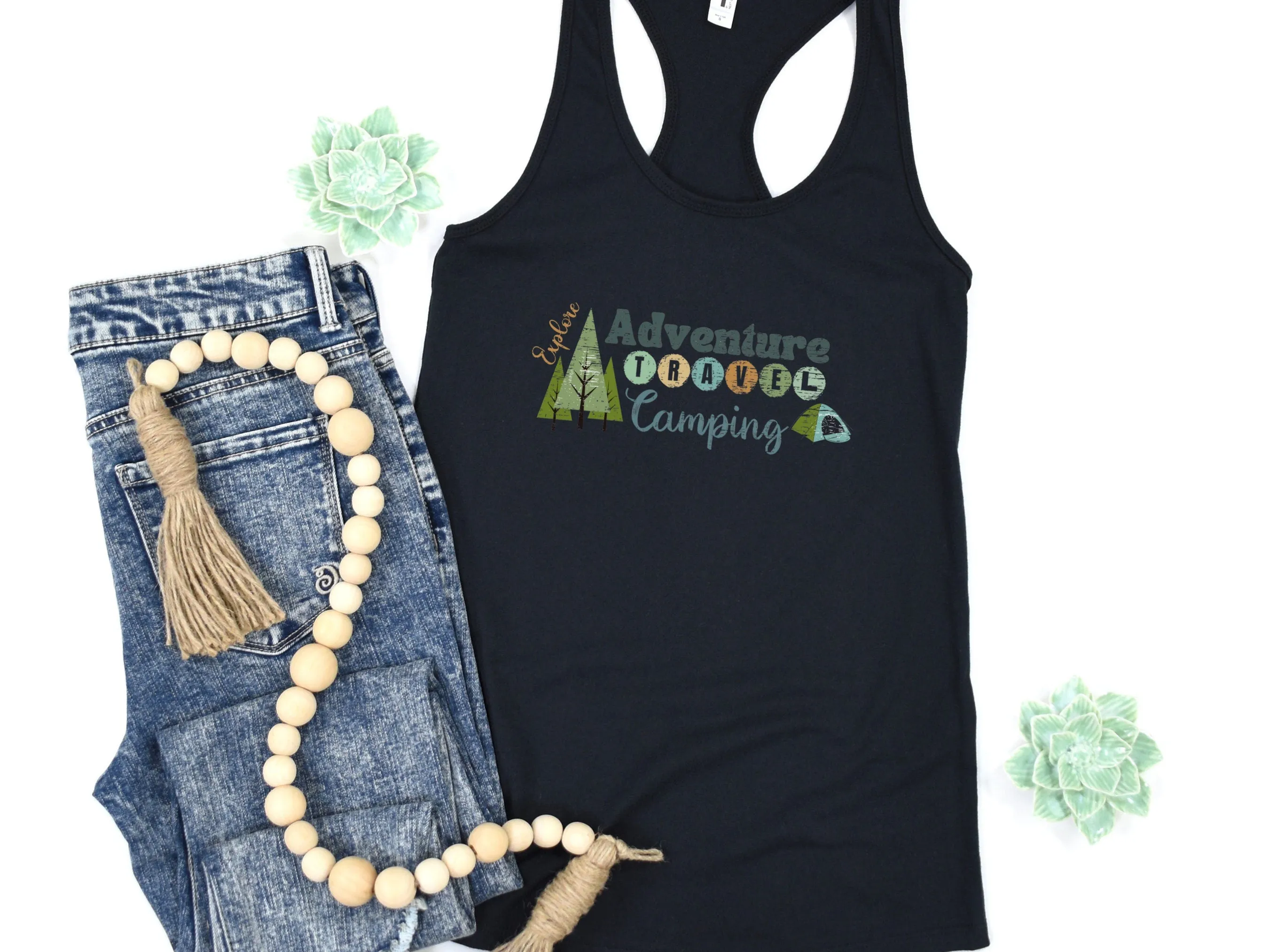 Grunge Look Adventure, Travel, Camping, Explore, Retro, Women's Ideal Racerback Tank