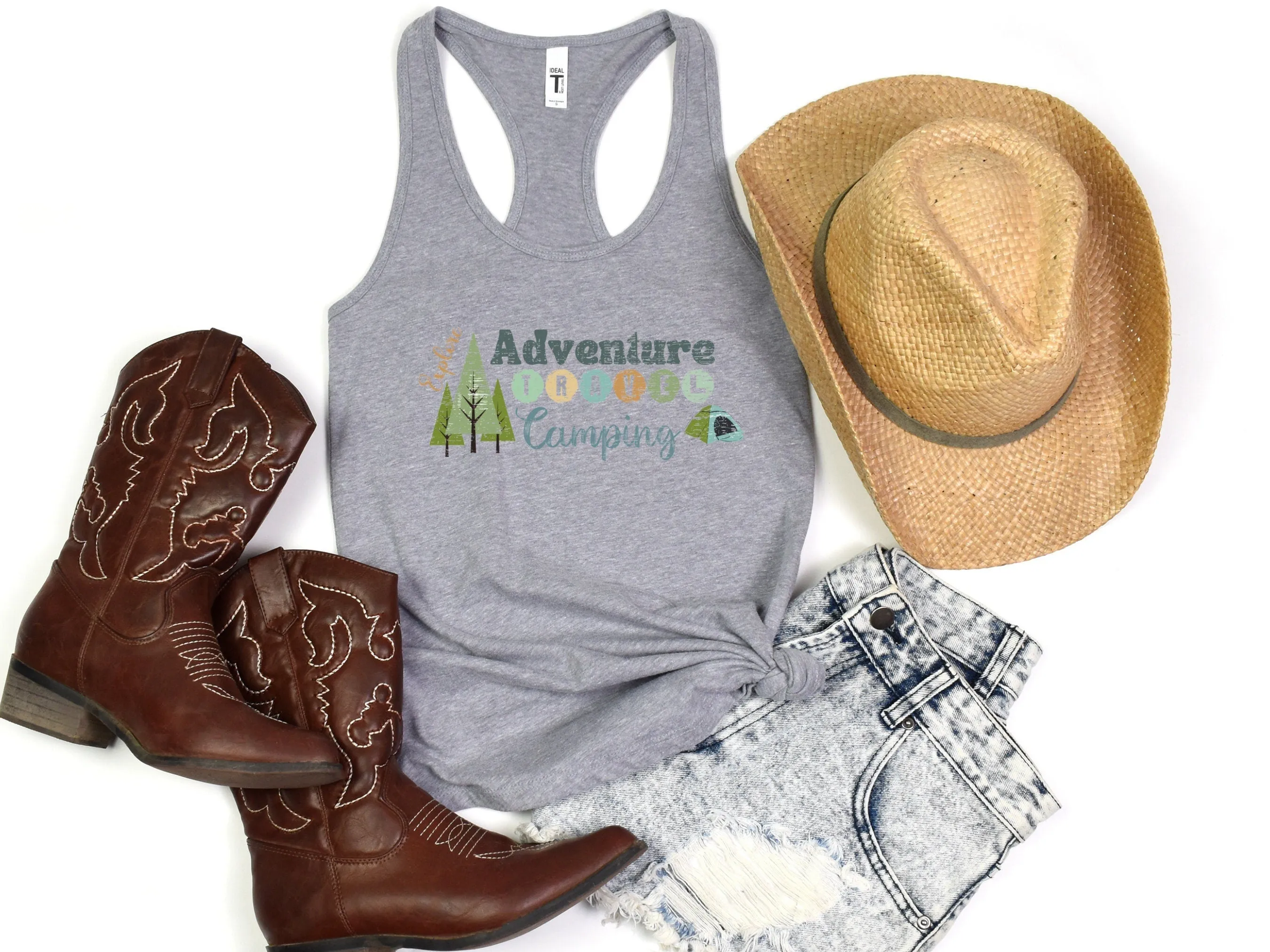 Grunge Look Adventure, Travel, Camping, Explore, Retro, Women's Ideal Racerback Tank