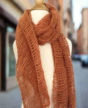 Handwoven Open Weave Cotton Scarf - Peach Bloom