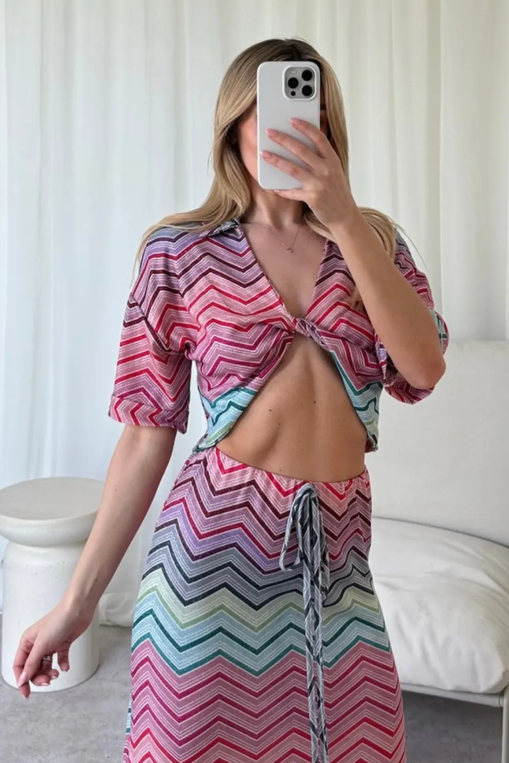 Hattie pink zigzag maxi skirt crop top co-ord