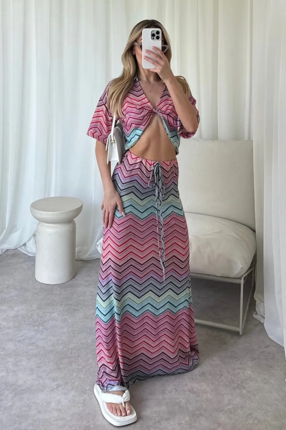 Hattie pink zigzag maxi skirt crop top co-ord