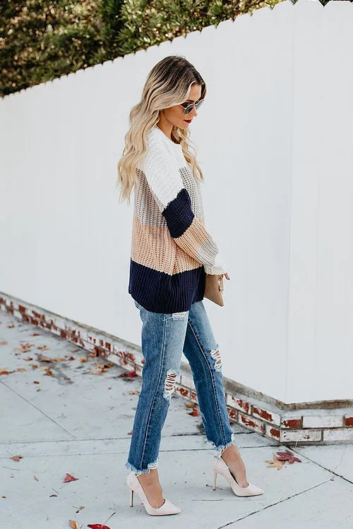 Have A Good Day Cream Stripe Knit Sweater