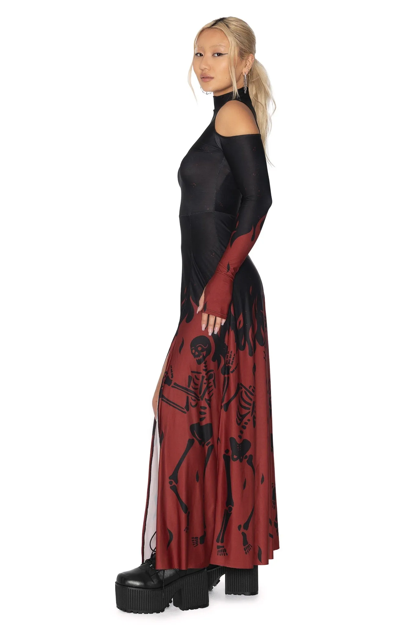 Hellfire Cold Shoulder Maxi Dress