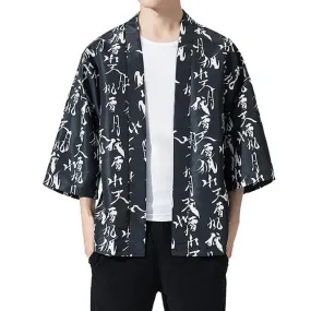 Hieroglyph Print Half-Sleeve Kimono