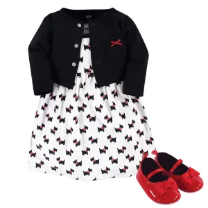 Hudson Baby Cotton Dress, Cardigan and Shoe Set, Scottie Dog