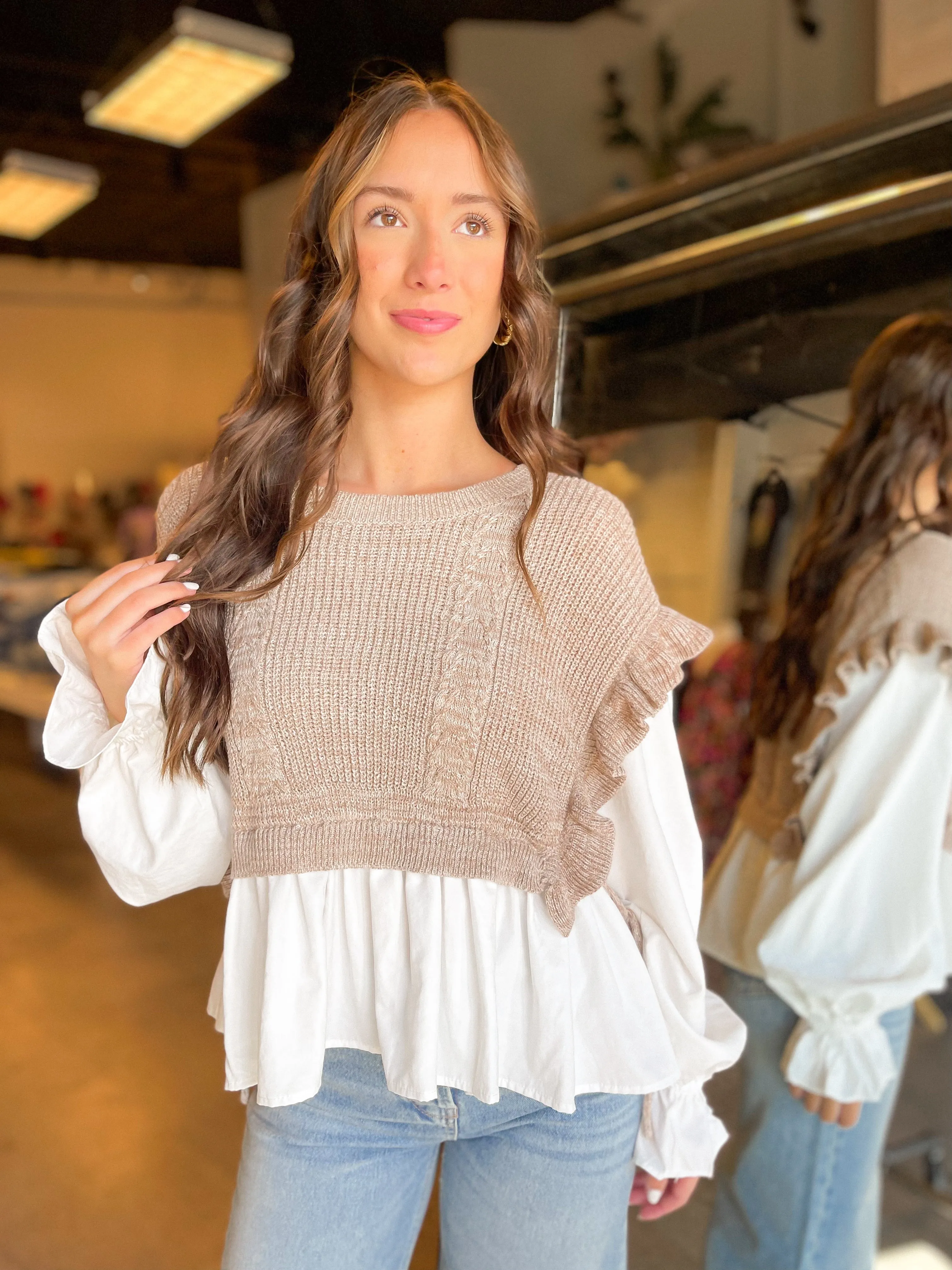 ILLA ILLA Give Thanks Knitted Vest Blouse | Latte