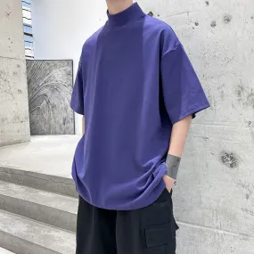 Ilooove 2023 Streetwear  Turtleneck Men Tshirt Solid Color Hip Hop Male Oversized T shirts Man Casual Short Sleeve Top Tees