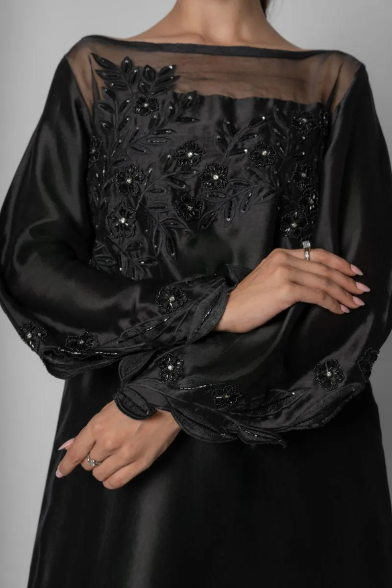 Insia Sohail - Floating Petal Black - Black - Sheesha Silk