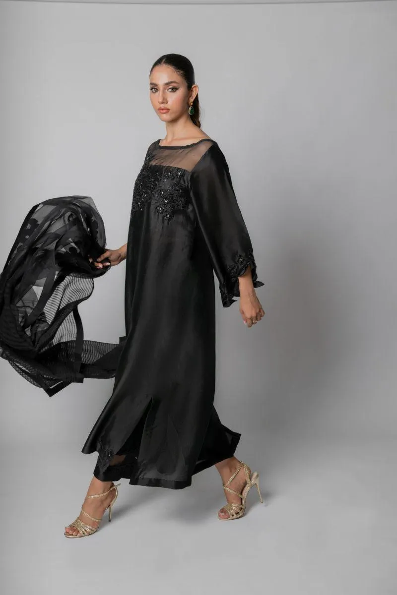 Insia Sohail - Floating Petal Black - Black - Sheesha Silk