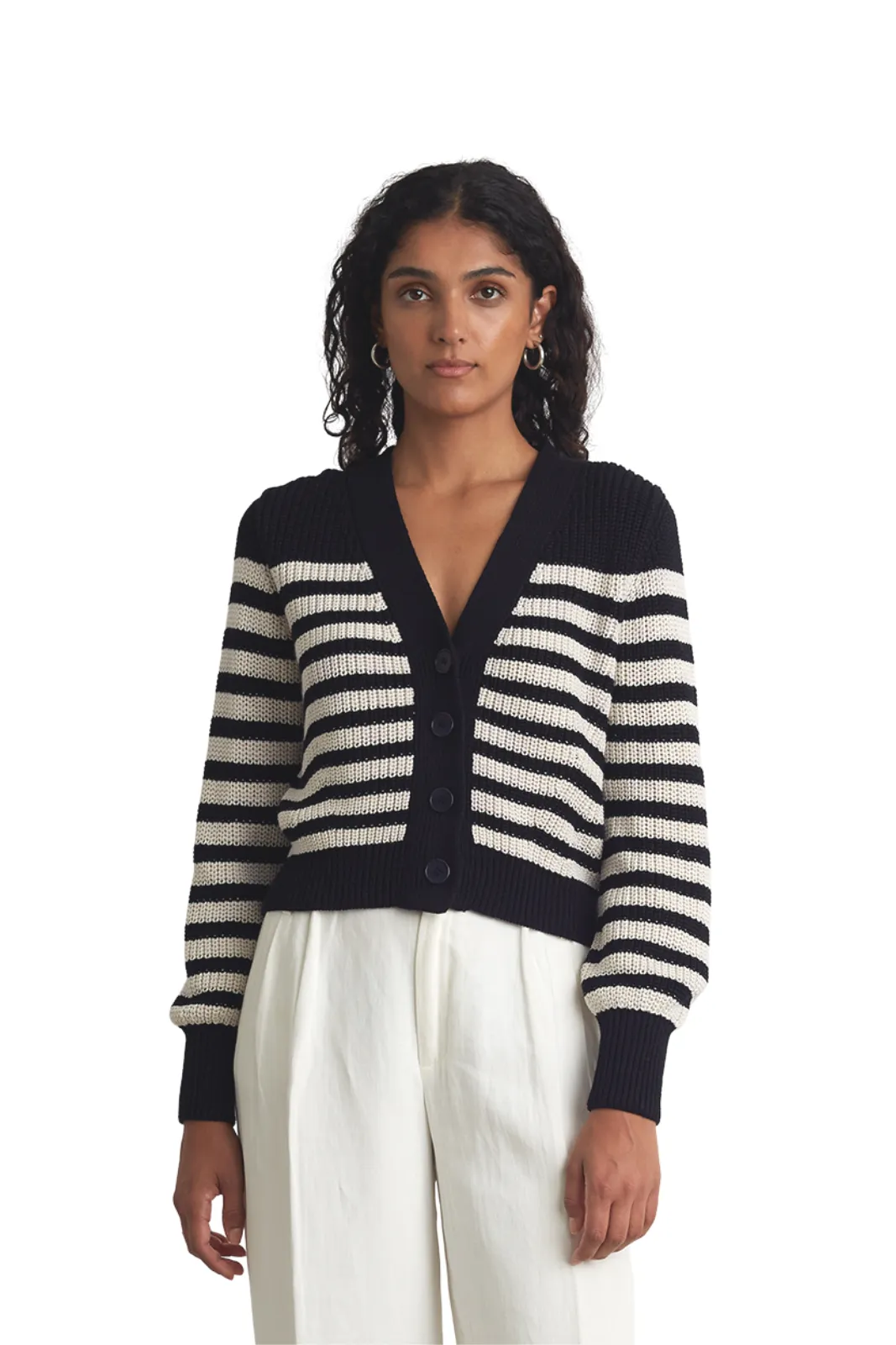 Isla Striped Cardi Ivory/Navy