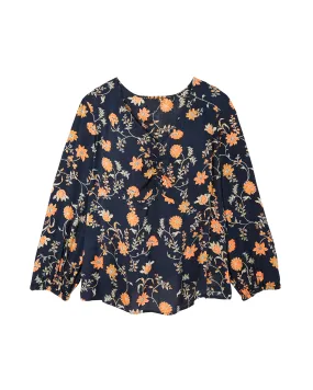 Jenny Long Sleeve Blouse | Navy / Orange