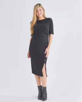 Juliet Maternity Bodycon Dress with Side Button Detail in Black