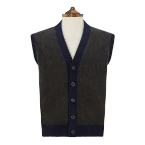 Kells Knitted Navy Green Birdseye Wool Vest