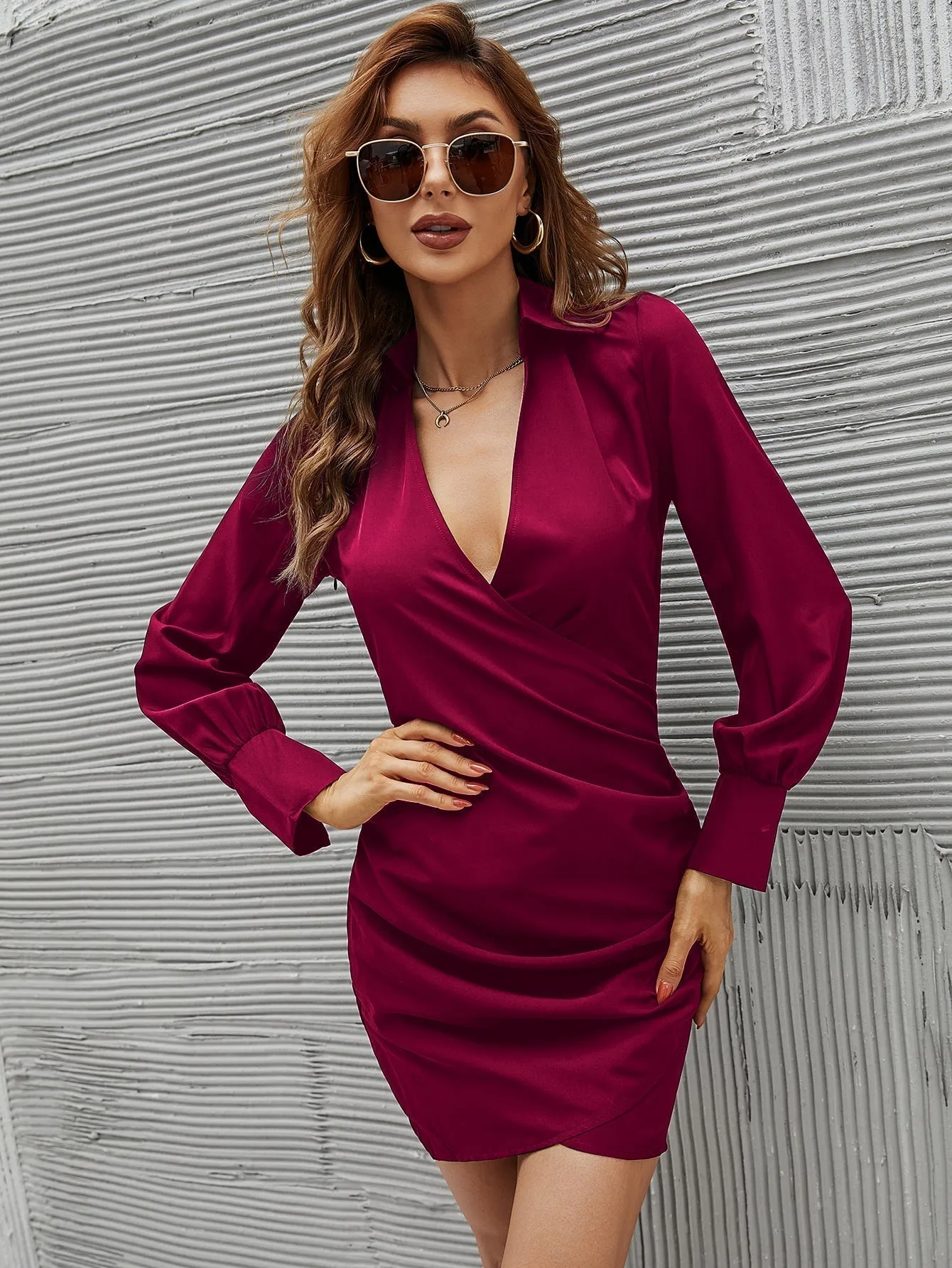 KittenAlarm - Surplice Neck Bodycon Dress