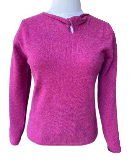 Ladies Cashmere Sweater: Twisted Neckline Loganberry