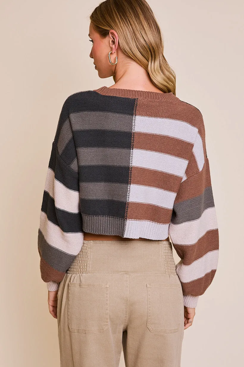 Ladies Le Lis Long Sleeve Color Block Cropped Sweater - IWT1677