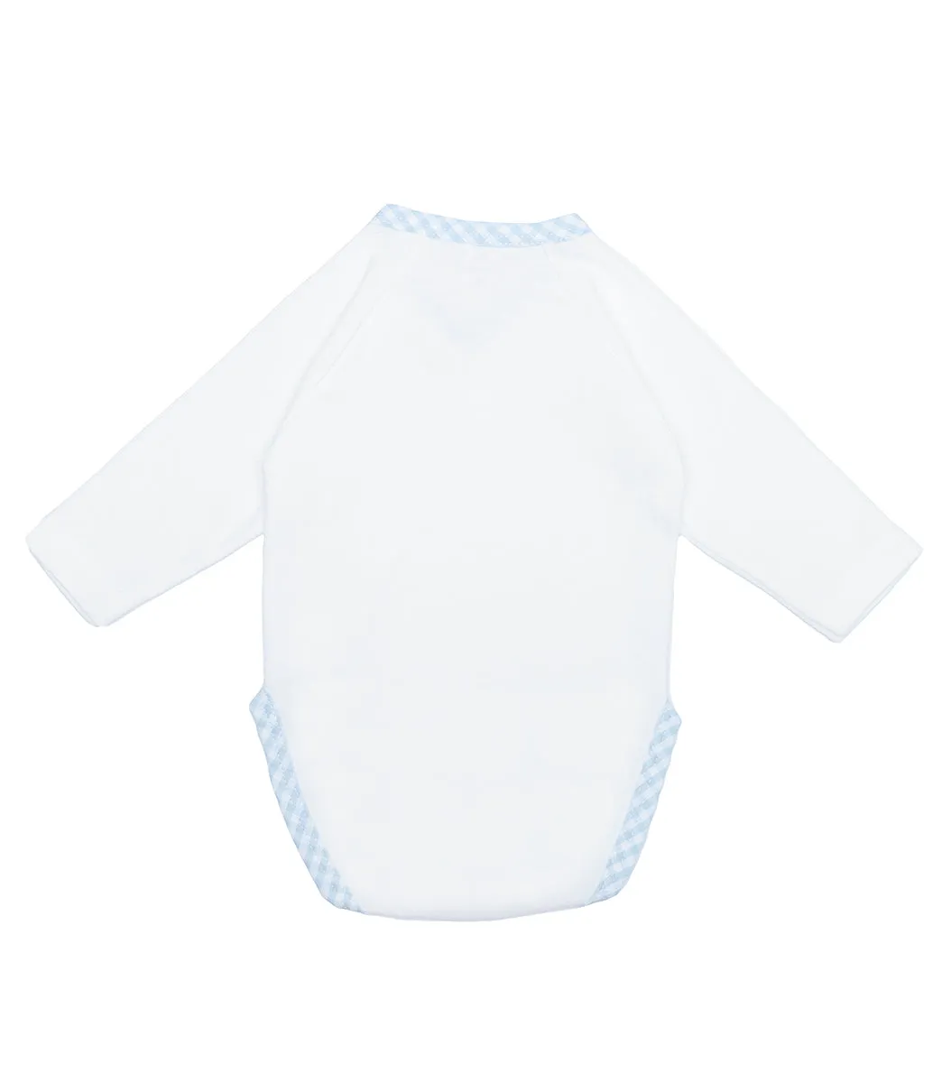 Laranjinha Baby White & Blue Check Trim Set