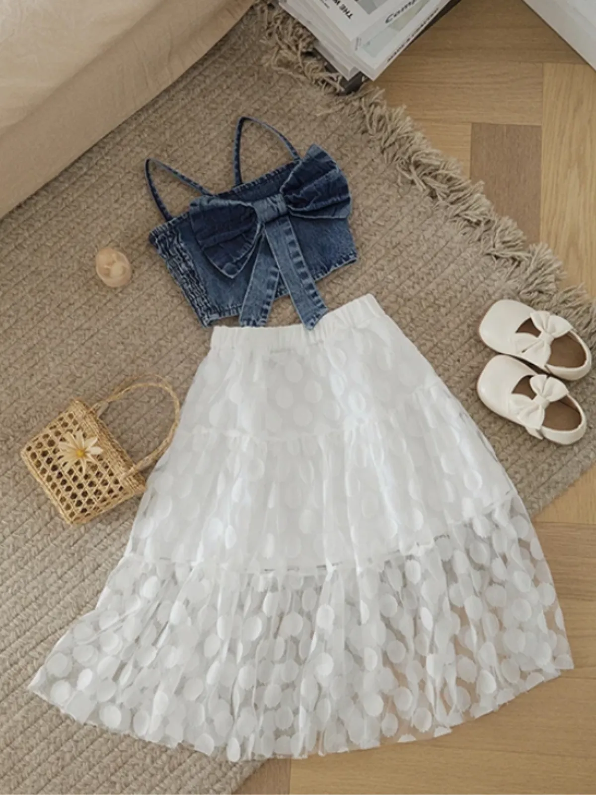 Life's A Rodeo Denim Top And Lace Maxi Skirt Set