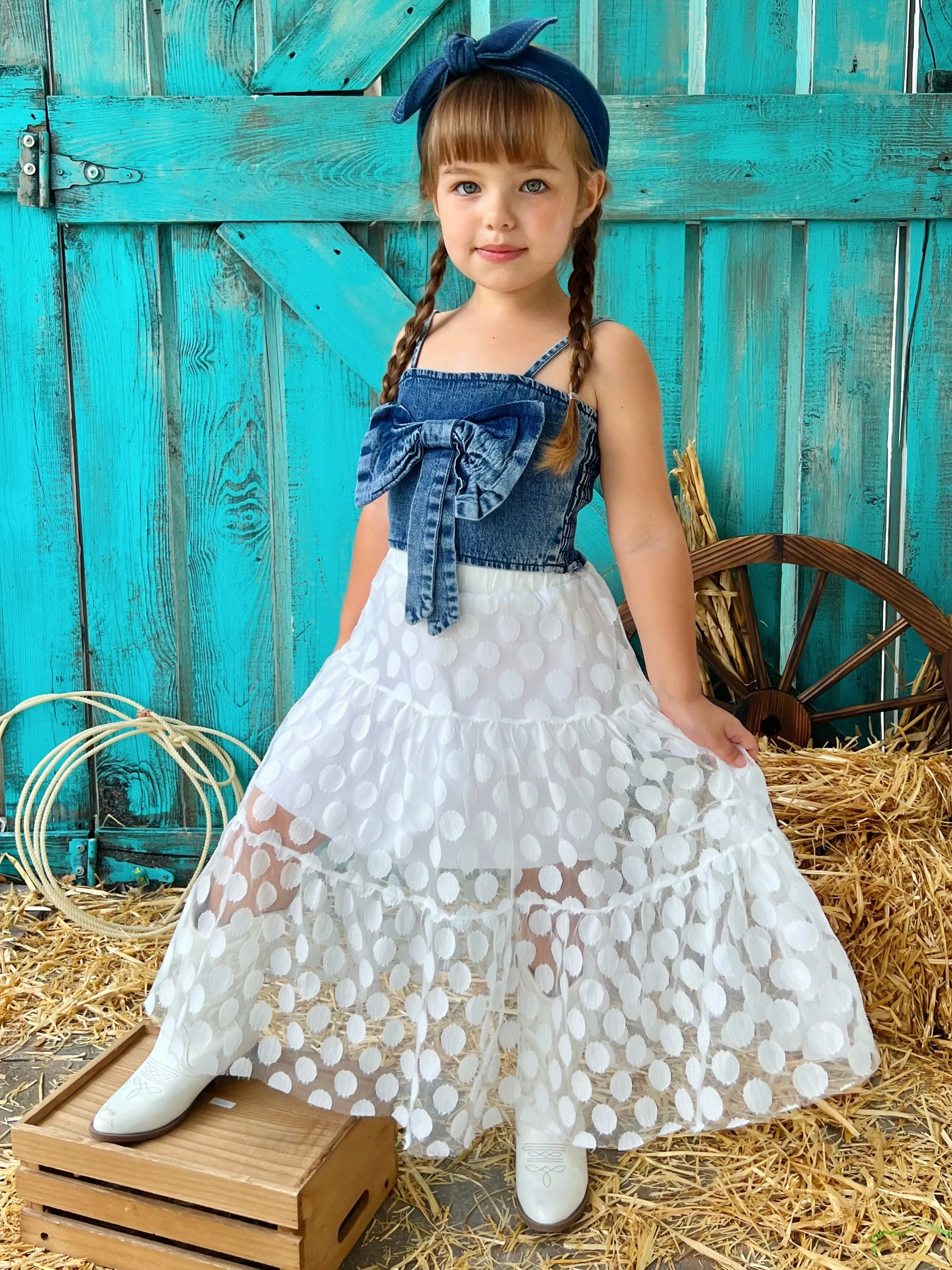 Life's A Rodeo Denim Top And Lace Maxi Skirt Set