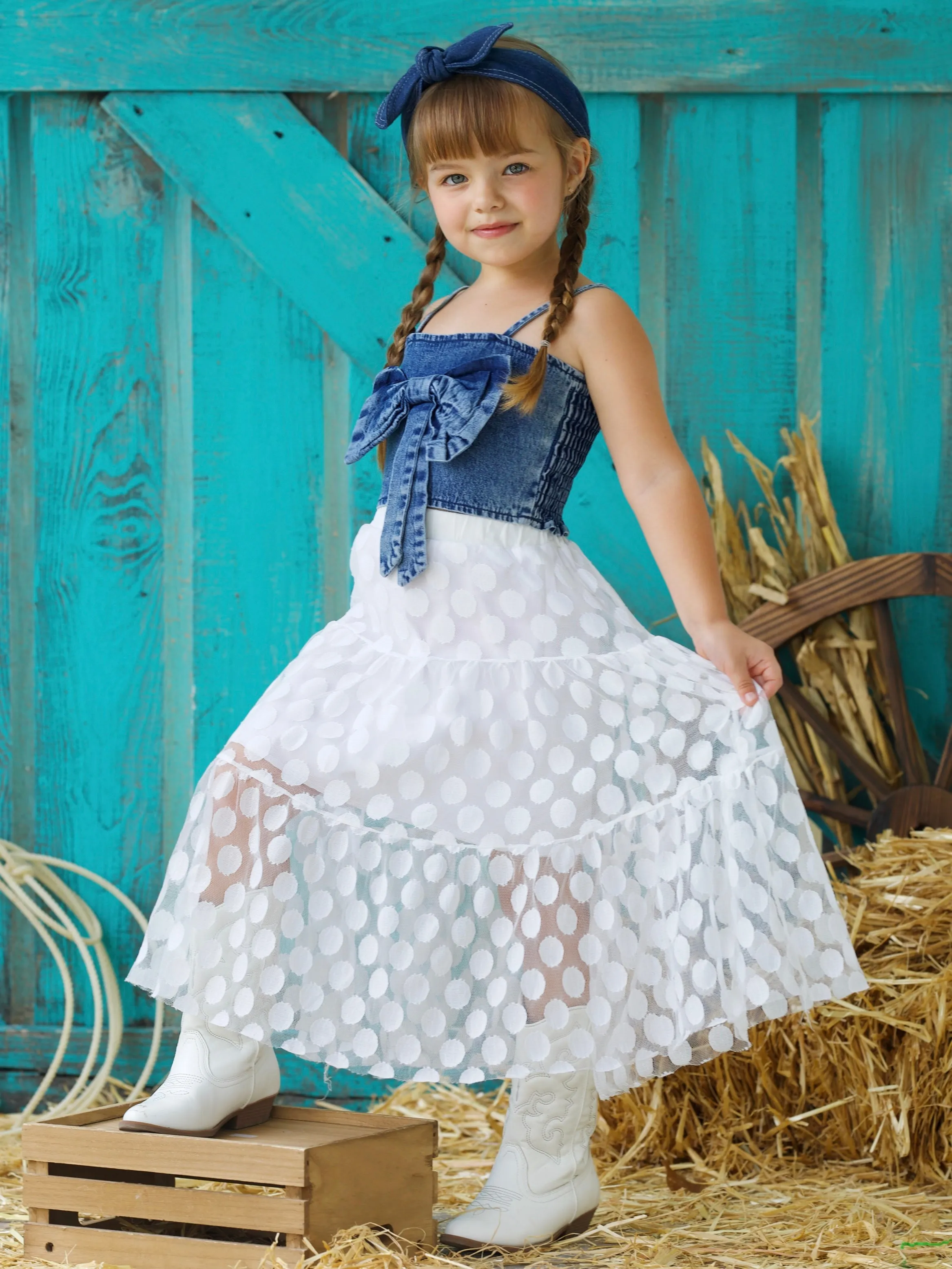 Life's A Rodeo Denim Top And Lace Maxi Skirt Set