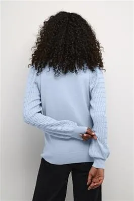 LIGHT BLUE DETAILED SLEEVE CREW NECK SWEATER