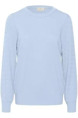 LIGHT BLUE DETAILED SLEEVE CREW NECK SWEATER