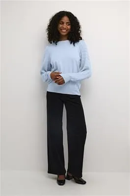 LIGHT BLUE DETAILED SLEEVE CREW NECK SWEATER