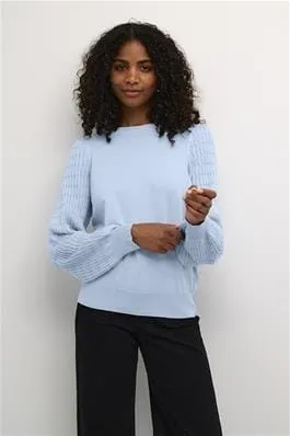 LIGHT BLUE DETAILED SLEEVE CREW NECK SWEATER