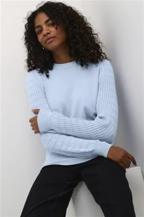 LIGHT BLUE DETAILED SLEEVE CREW NECK SWEATER