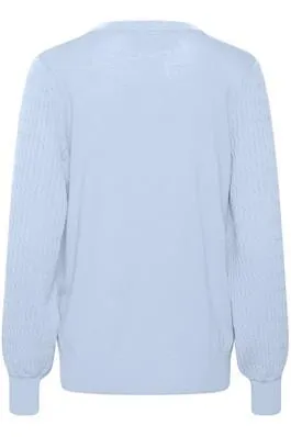 LIGHT BLUE DETAILED SLEEVE CREW NECK SWEATER