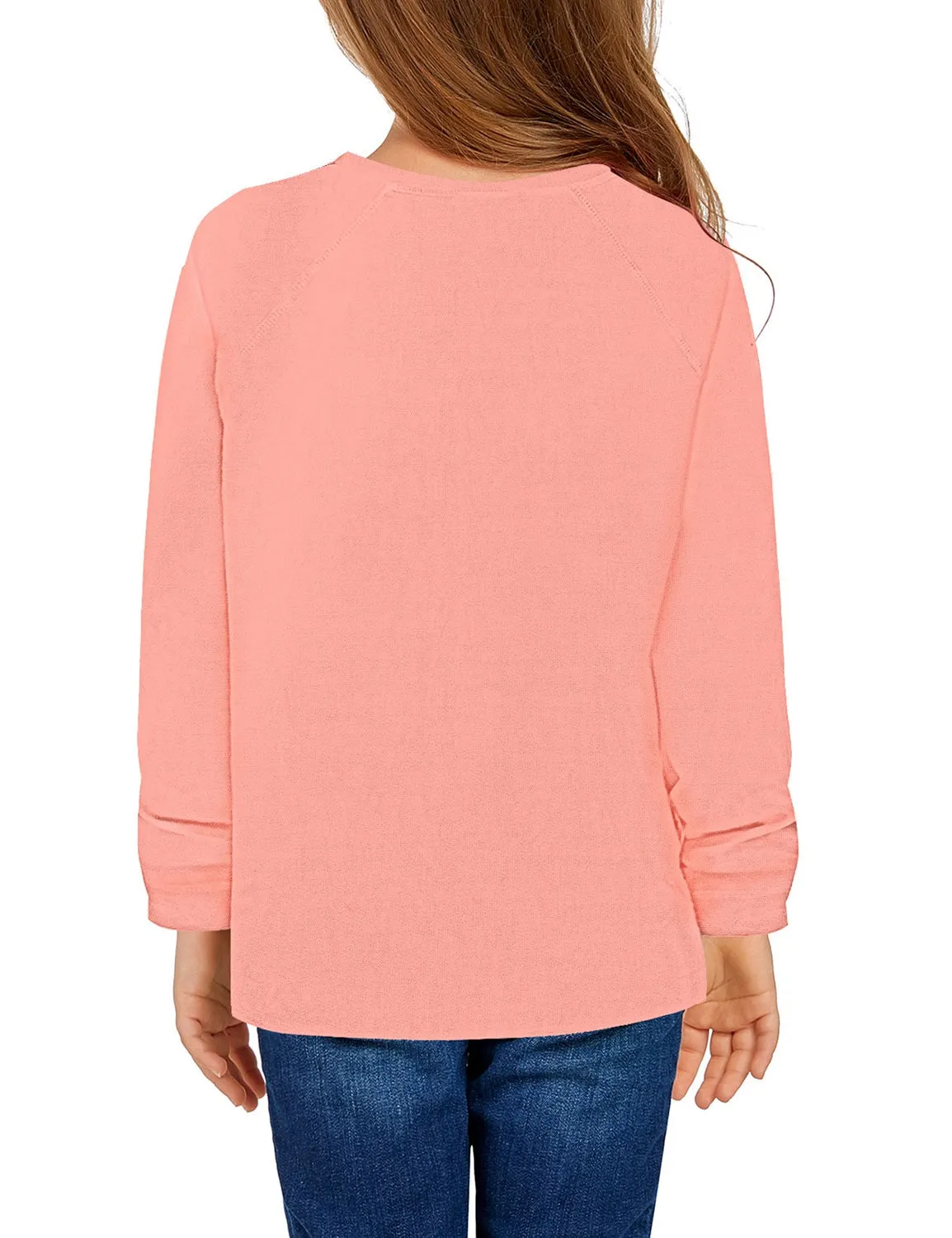 Light Pink Plain Color Crew Neckline Pullover Girls' Top