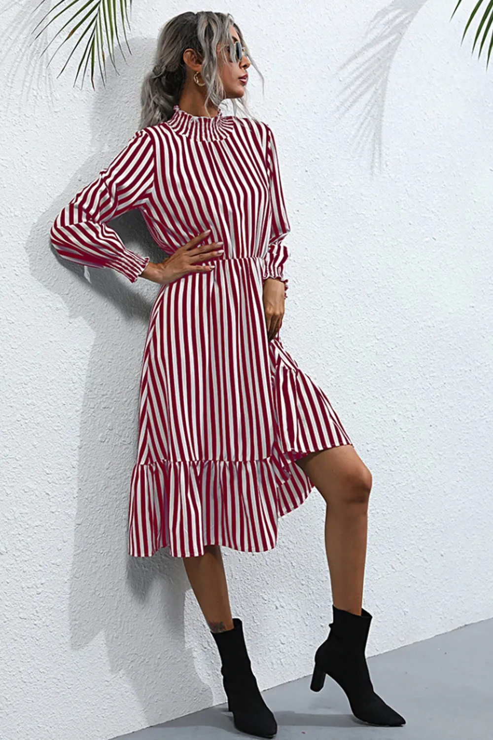 Long Sleeve Pullover Loose Striped Dress