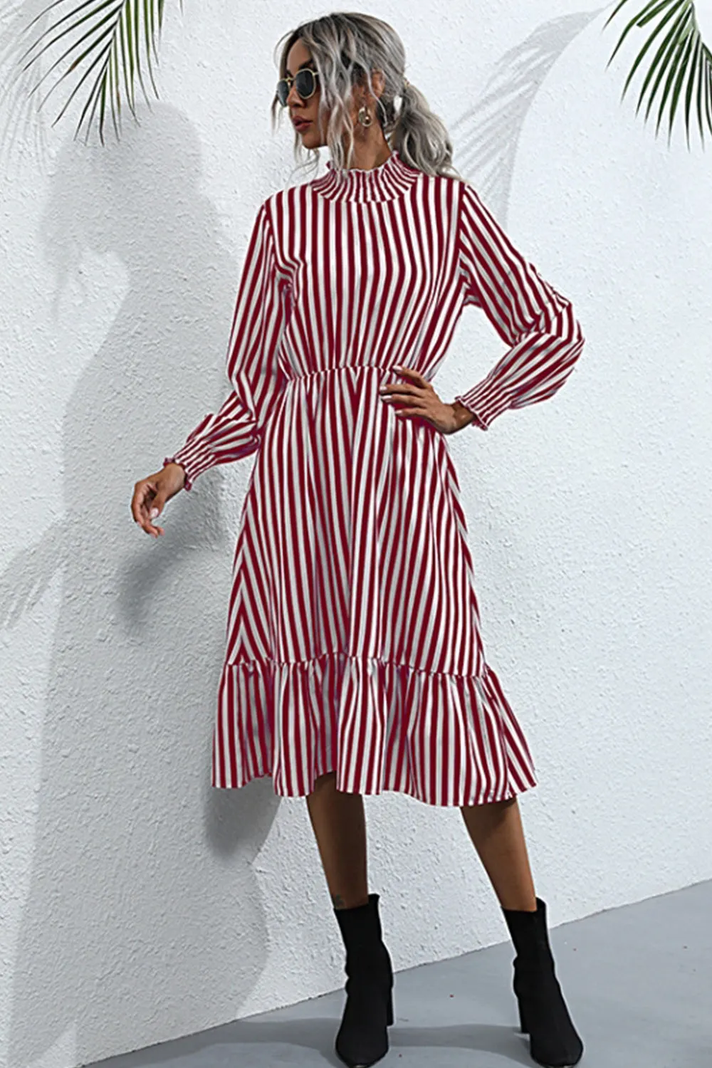 Long Sleeve Pullover Loose Striped Dress