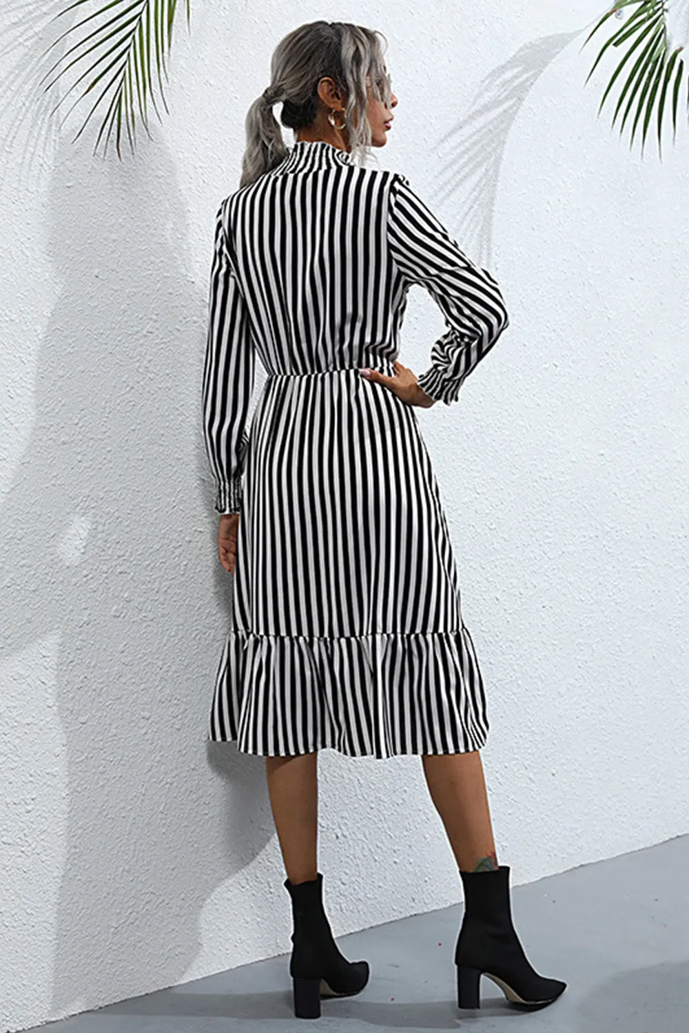 Long Sleeve Pullover Loose Striped Dress