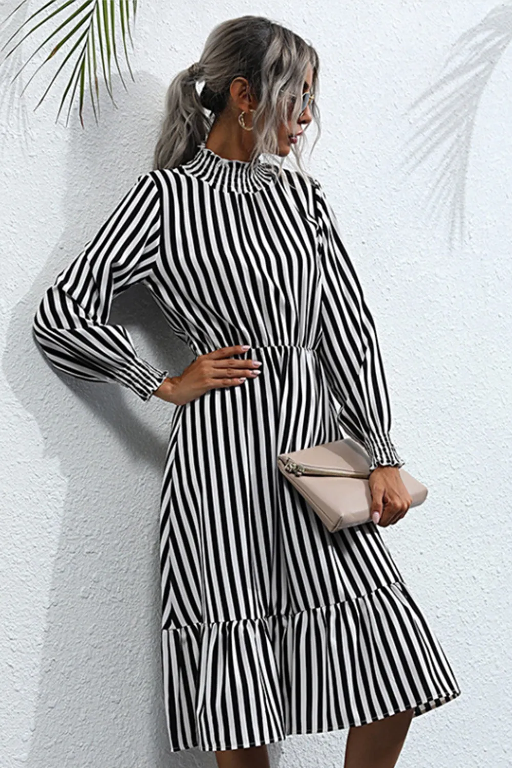 Long Sleeve Pullover Loose Striped Dress