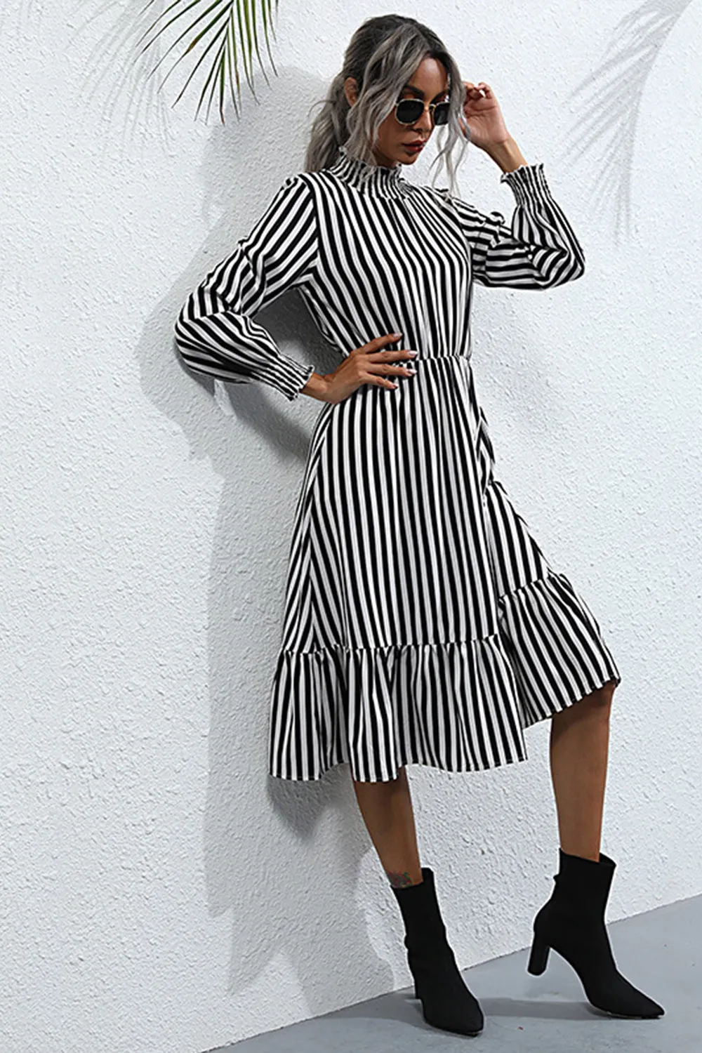 Long Sleeve Pullover Loose Striped Dress