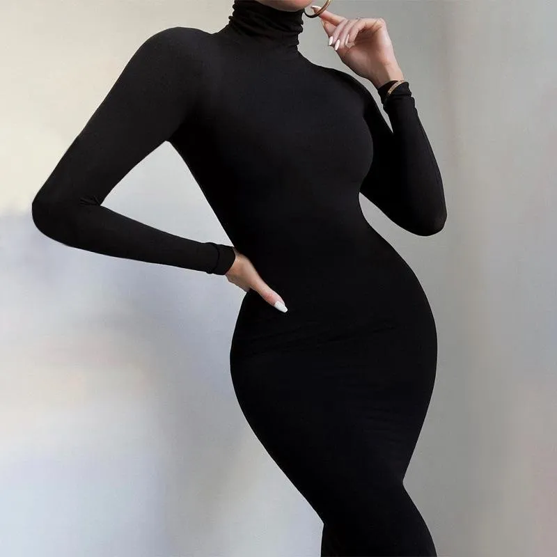 Long Sleeve Solid Turtleneck Skinny Bodycon Jumpsuit Autumn Winter