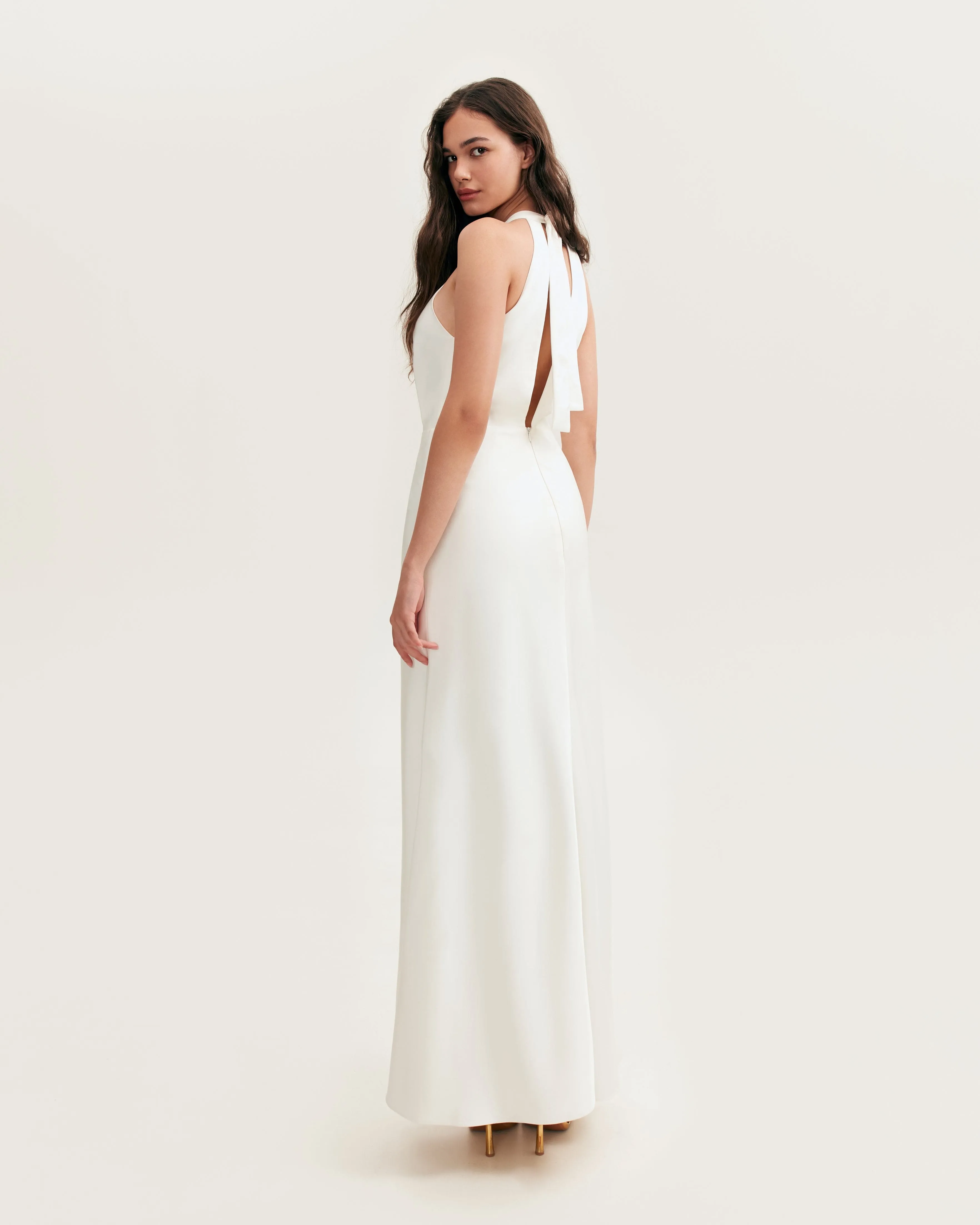 Lovely white halterneck satin maxi dress, Xo Xo