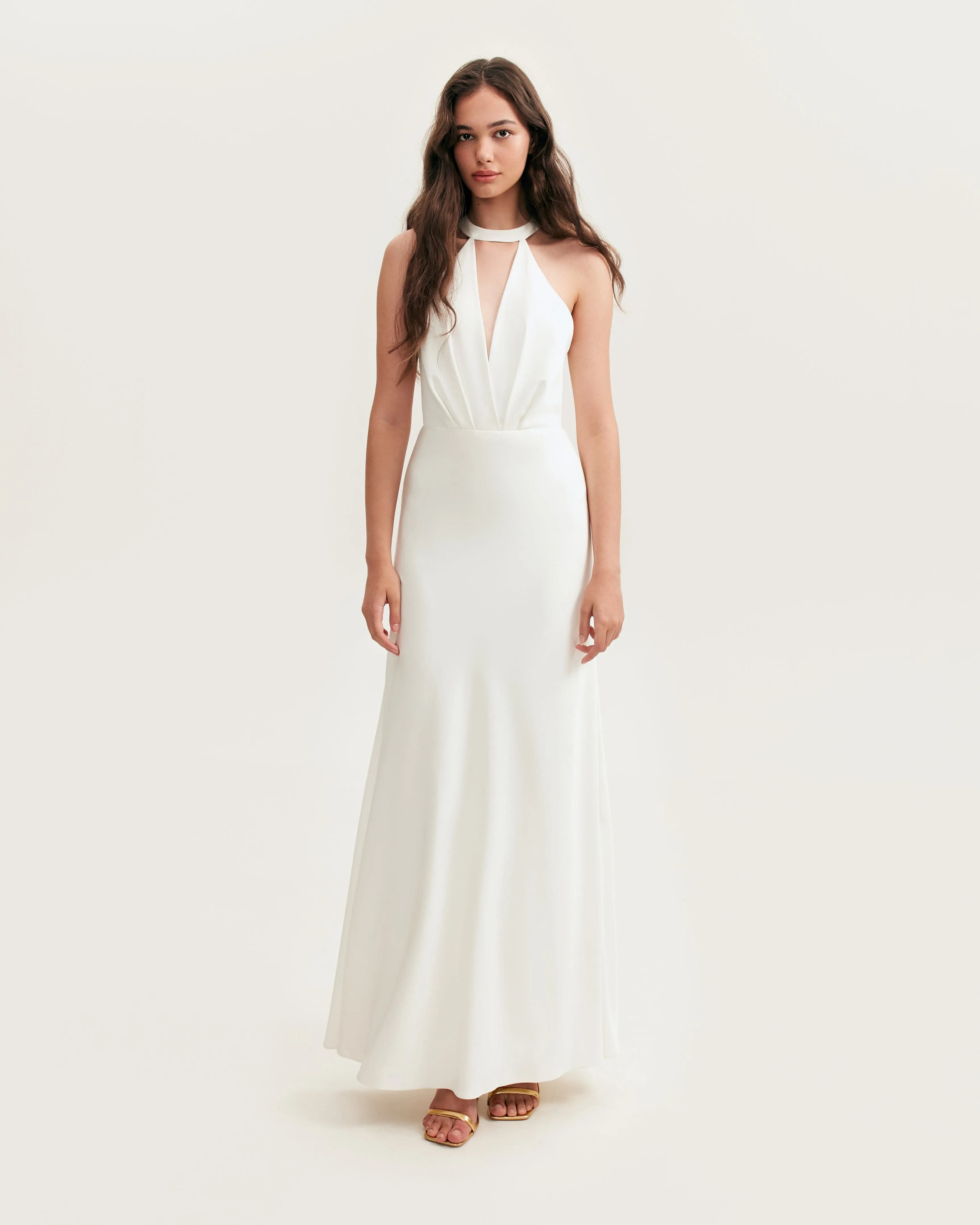 Lovely white halterneck satin maxi dress, Xo Xo