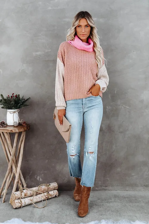 Loving My Life High Neck Long Sleeve Knit Sweater