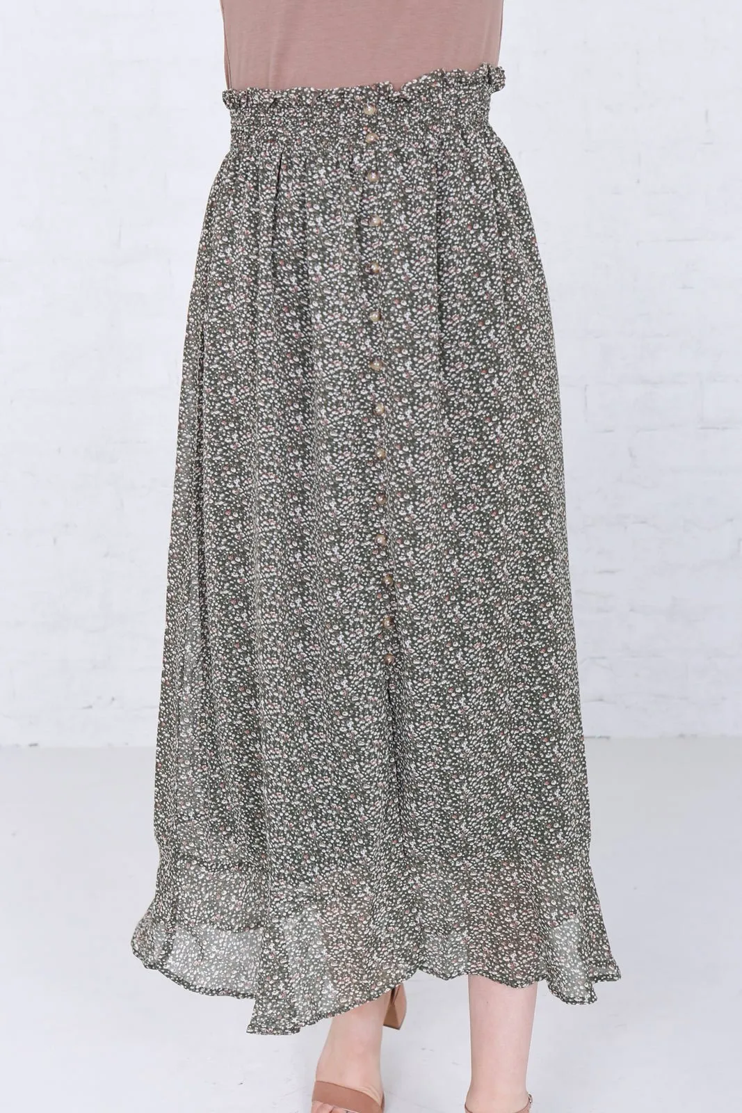 Maxi Button Front Skirt in Four Leaf Clover