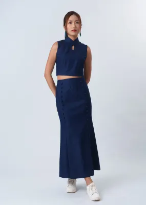 Maxi Denim Skirt w Two Front Slits (Denim)