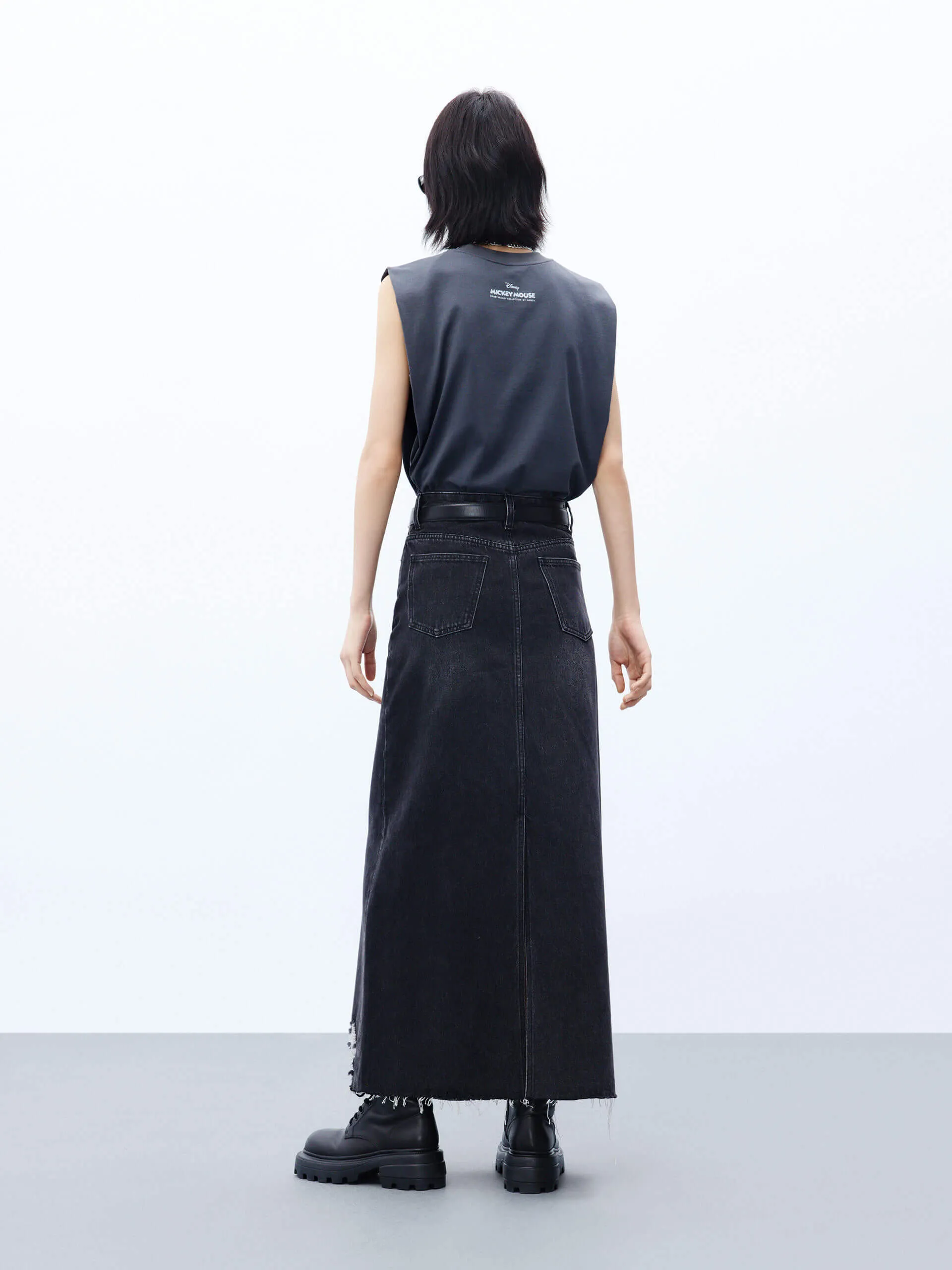 Maxi Raw Hem Denim Skirt