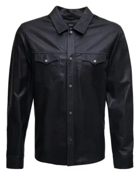 Men's Black Classic Leather Shirt - Jeans Style