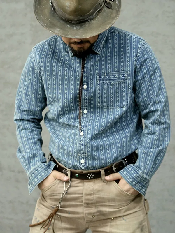 Men's Jacquard Indigo Denim Shirt